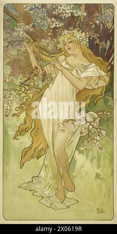Art Nouveau by Alphonse Mucha - Jahreszeiten, Frühling Stockfoto