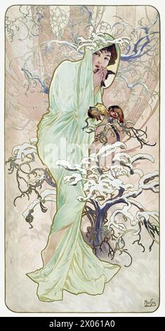 Art Nouveau by Alphonse Mucha - Jahreszeiten, Winter Stockfoto