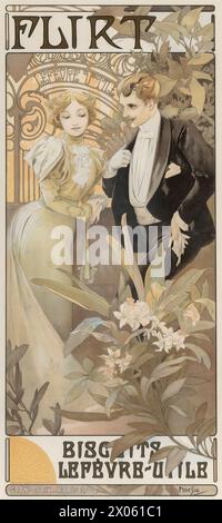 Alphonse Mucha (Tschechisch, 1860-1939). Flirt, 1900 - Kekse Lefevre-Utile Stockfoto