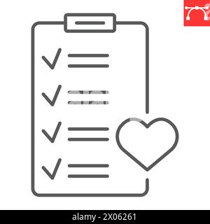 Wishlist Line Icon, E-Commerce und Shopping, Checklisten Vektor Icon, Vektorgrafiken, bearbeitbares Konturzeichen, eps 10. Stock Vektor