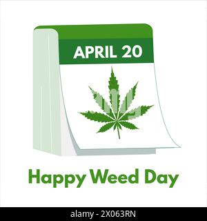 Happy 420 Day, International Weed Day Banner mit Kalenderdatum 20. April, das Cannabis Hanf Marihuana Blatt zeigt. Vektorillustration, gut für poste Stock Vektor