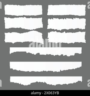 Gezackte Kante, Rechteckformen, Rahmen. Zerrissene Papierstücksammlung, isolierter Schmirgelrand. Vektorhintergrund für gerissene Streifen Stock Vektor