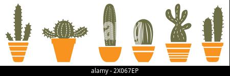 Сactus Pflanzen. Hauspflanzen Kaktus in Töpfen. Vektorabbildung Stock Vektor