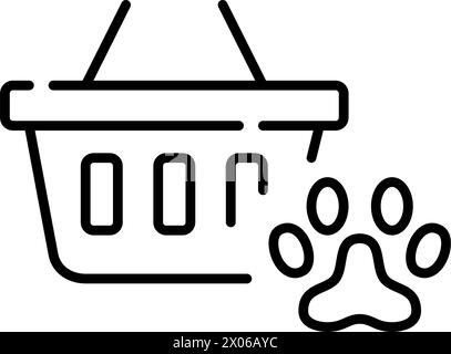 Pfote und Warenkorb. Online-Shop für Haustierbedarf. Pixel Perfect Vektor-Symbol Stock Vektor
