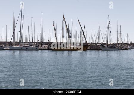 Sete, Frankreich. 12. April 2022. La Grace nimmt an der Escale à Sete Teil, dem ersten maritimen Treffen in Sete, Frankreich Stockfoto