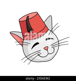 Türkische Angorakatze Figur trägt türkische fez-Vektor-Illustration. Katze in einem fez. Leiter der Katze. Vektorillustration isoliert auf weißem Hintergrund. Stock Vektor