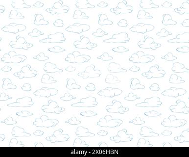 Wolken nahtloses Muster handgezeichnete Illustration, Linienmuster von Wolken Stock Vektor