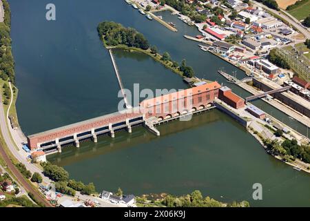 Kachlet-Laufwasserwerk an der Donau in Passau, Luftaufnahme, 19.07.2022, Deutschland, Bayern, Niederbayern, Niederbayern, Donau Stockfoto