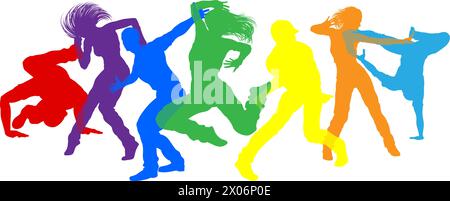 Tänzerinnen Silhouette Street Dance Posiert Silhouetten Stock Vektor