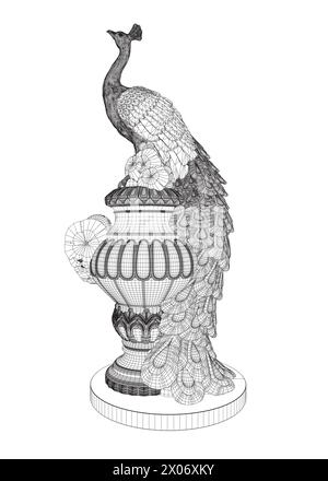 Dekorativer Pfau. Anti-Stress-Malseite für Erwachsene. Schwarz-weiß handgezeichnetes Kritzelchen zum Ausmalen Buch. Vektor Schwarz und weiß florale Pfauenillust Stock Vektor