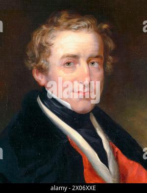 Sir Robert Peel (1788–1850), 2. Baronet, zweimal Premierminister des Vereinigten Königreichs 1834-1835 und 1841–1846, Porträtgemälde in Öl auf Leinwand von Robert Richard Scanlan, 1838-1850 Stockfoto