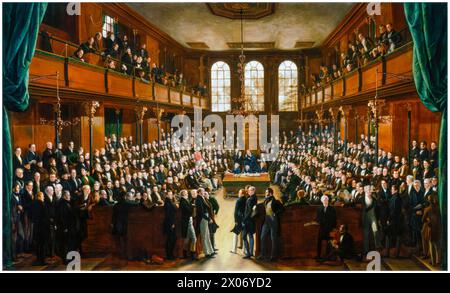 Das britische Parlament des 19. Jahrhunderts, das House of Commons, 1833, Ölgemälde auf Leinwand von Sir George Hayter, 1833-1843 Stockfoto