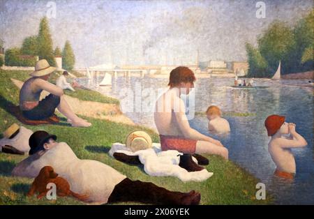 "Baders at Asniéres", 1884, Georges-Pierre Seurat, National Gallery, London, England, Großbritannien. Stockfoto