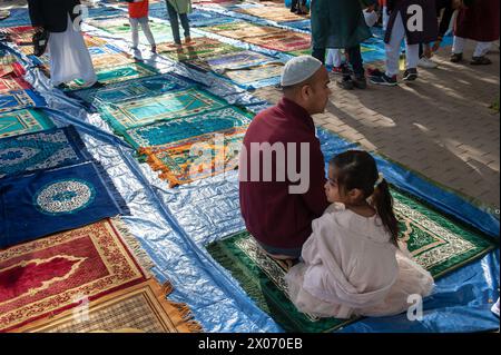 10. April 2024 – Rom, Italien: Am ersten Tag des Monats Shawwal, nach dem Fastenbruch des Ramadan, wird Eid UL Fitr gefeiert. Largo Preneste. © Andrea Sabbadini Stockfoto