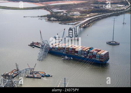 Ein Luftbild der United Command Response Operation in Baltimore, Maryland am 9. April 2024 Stockfoto