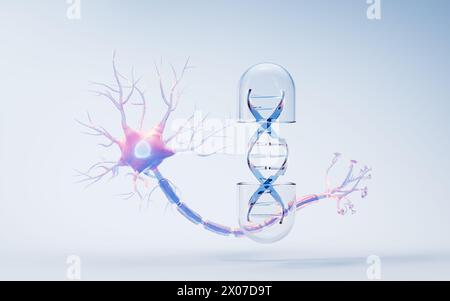 Medizinische Kapsel und Biologie Nervenzellhintergrund, 3D-Rendering. 3D-Abbildung. Stockfoto