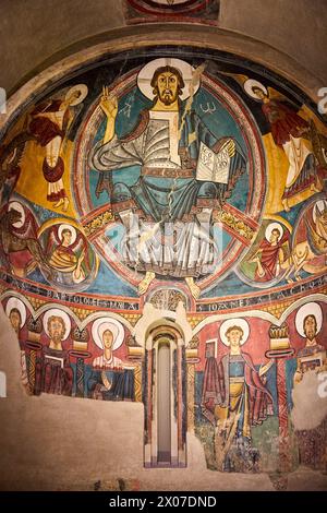 Apsis von Sant Climent de Taüll, Meister von Taüll, mittelalterliche romanische Gemälde, Nationalmuseum für katalanische Kunst, Museu Nacional d Art de Catalunya, MNAC Stockfoto