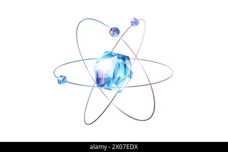 Isoliertes Edelstein mit physikalischer Atomstruktur, 3D-Rendering. 3D-Abbildung. Stockfoto