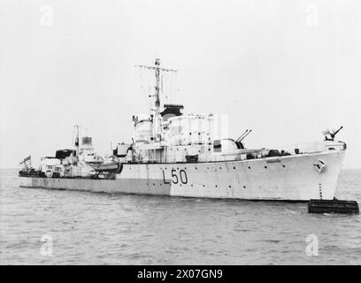 Die HMS Bleasdale war ein Zerstörer der britischen Jagdklasse, der im Mai und Juni 1945 in der Royal Navy auf See diente. Stockfoto