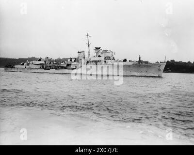 Die HMS Bicester war ein Zerstörer der Jagdklasse der Royal Navy, der während der Kriegszeiten diente. Stockfoto