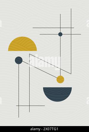 Memphis-Poster mit geometrischen Formen. Abstrakte Kunst aus der Mitte des Jahrhunderts, farbenfrohe Elemente. Design für Tapeten, Hintergrund, Wanddekor. Moderner Boho-Minimalist Stock Vektor