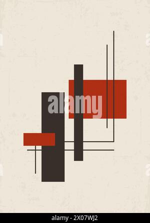 Bauhaus-Poster mit roten Formen. Abstrakte ästhetische Mid-Century-Kunst mit geometrischen Elementen. Design für Tapeten, Hintergrund, Wanddekor. Moderne Boho Stock Vektor