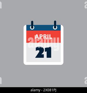 Einfache Kalenderseite für Tag des 21. April - Banner, Grafikdesign isoliert auf grauem Hintergrund - Designelement für Web, Flyer, Poster, nützlich für Stock Vektor