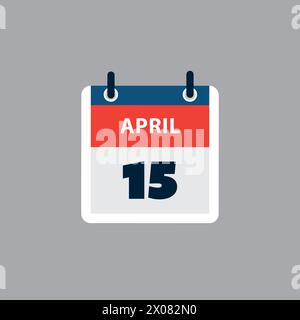 Einfache Kalenderseite für Tag des 15. April – Banner, grafisches Design isoliert auf grauem Hintergrund – Designelement für Web, Flyer, Poster, nützlich für Stock Vektor
