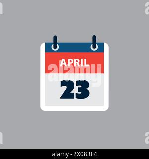 Einfache Kalenderseite für den 23. April – Banner, Grafikdesign isoliert auf grauem Hintergrund – Designelement für Web, Flyer, Poster, nützlich für Stock Vektor