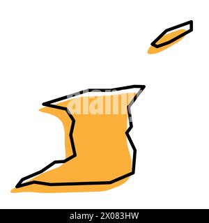 UndefiniertTrinidad und Tobago Country vereinfachte Karte. Orangefarbene Silhouette mit dicker schwarzer, scharfer Kontur, isoliert auf weißem Hintergrund. Einfaches Vektorsymbol Stock Vektor