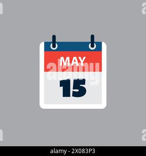 Einfache Kalenderseite für Tag des 15. Mai - Banner, Grafikdesign isoliert auf grauem Hintergrund - Designelement für Web, Flyer, Poster, nützlich für de Stock Vektor