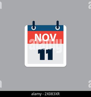 Kalenderseite Design für Tag 11. November, USA Veterans Day - Vektor-Illustration Stock Vektor