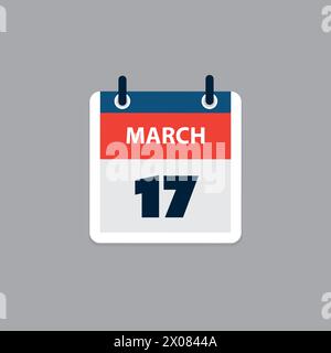 Einfache Kalenderseite für Tag des 17. März - Banner, Grafikdesign isoliert auf grauem Hintergrund - Designelement für Web, Flyer, Poster, nützlich für Stock Vektor
