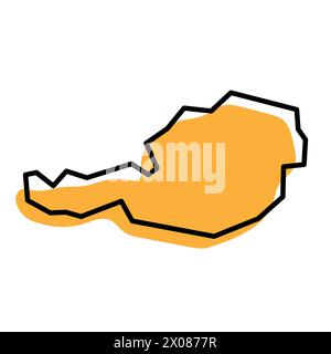 Vereinfachte Karte für Österreich. Orangefarbene Silhouette mit dicker schwarzer, scharfer Kontur, isoliert auf weißem Hintergrund. Einfaches Vektorsymbol Stock Vektor