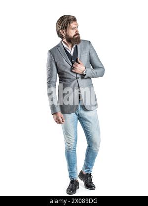 Elegante, gutaussehende Männer im Anzug. Gutaussehender bärtiger Geschäftsmann in klassischen Anzügen. Schöner Mann in elegantem Anzug. Geschäftsmann im Anzug Stockfoto