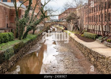 Washington DC - USA - 23. März 2024 Horizontalansicht des Chesapeake and Ohio Canal oder des C and O Canal, im Stadtteil Georgetown von Washington, D. Stockfoto