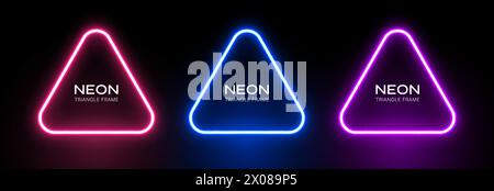 Neonlicht-Dreieck. Abstrakte Form leuchtet. Laserrahmen auf schwarzem Hintergrund. Geometrischer LED-Effekt. Satz von Vektor-fluoreszierenden Bannern. Stock Vektor