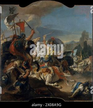 Darstellung der Schlacht von Vercellae. Öl auf Leinwand, unregelmäßig lackierte Oberfläche, 162 x 148 3/8 Zoll (411,5 x 376,9 cm) Giovanni Battista Tiepolo Stockfoto