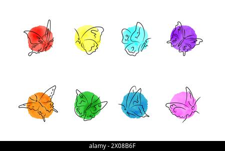 Kalligraphie-Schmetterlinge an Aquarellflecken Stock Vektor