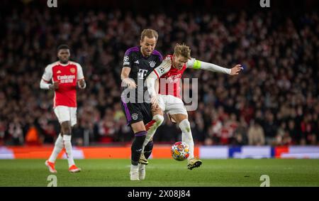 London, England. April 2024. Harry Kane (München) Martin Ödegaard Oedegaard (Arsenal) Arsenal London - Bayern München Arsenal London - Bayern Münc Stockfoto