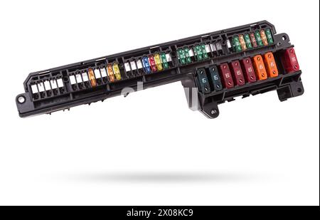 Kfz-Sicherungen Box in verschiedenen Farben und jede Farbe ist für den spezifischen Wert des Schutzes in Ampere definiert verantwortlich. Katalog der Ersatz-p Stockfoto