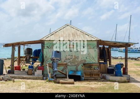 Der lokale Fischmarkt in Lovell Village, Britannia Bay, Mustique Island, St. Vincent & die Grenadinen, Karibik Stockfoto