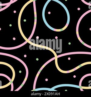 Auffälliges, nahtloses Muster mit Doodle-Linien. Abstrakter moderner Squiggle welliger Ornament Hintergrund. Lustige farbenfrohe Linie Kreatives minimalistisches Design im Hintergrund Stock Vektor