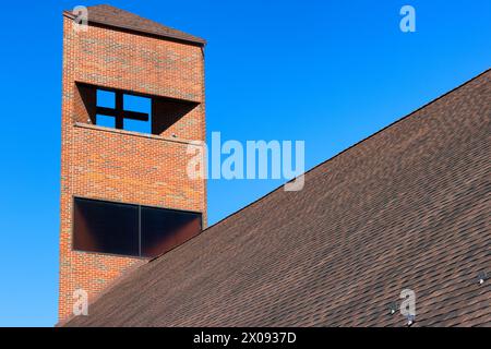 Abstrakte Ansicht eines modernen Kirchturms in Big Stone Gap, Virginia, USA Stockfoto