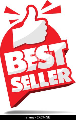 Werbeaufkleber Bestseller mit rotem Daumen nach oben. Vektor auf transparentem Hintergrund Stock Vektor