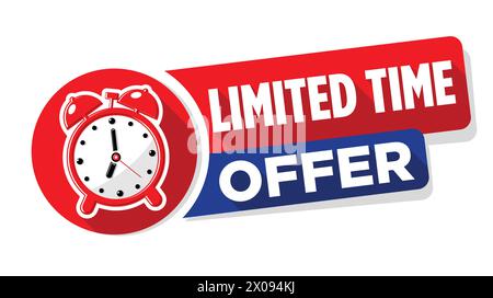Banner für zeitlich begrenzte Angebote mit Wecker. Vektorvorlage auf transparentem Hintergrund Stock Vektor