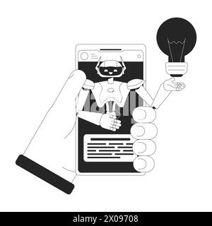 Virtual Agent Smartphone Schwarzweiß 2D-Illustrationskonzept Stock Vektor