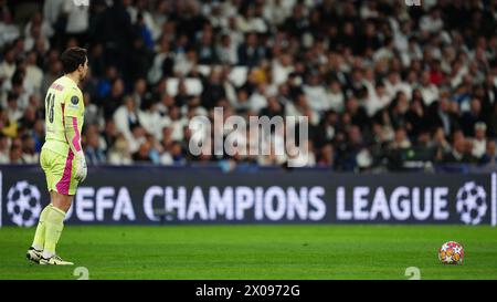 Madrid, Spanien. April 2024. Stefan Ortega aus Manchester City spielte am 9. April 2024 im Santiago Bernabeu Stadion in Madrid, Spanien, während des UEFA Champions League-Spiels, Viertelfinale und erstes Leg, zwischen Real Madrid und Manchester City. (Foto: Bagu Blanco/PRESSINPHOTO) Credit: PRESSINPHOTO SPORTS AGENCY/Alamy Live News Stockfoto