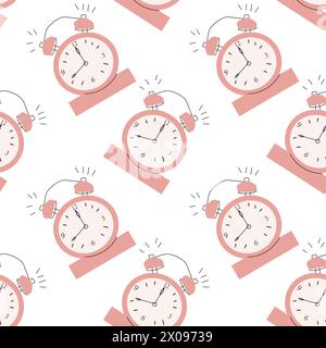 Niedliches Schulmuster mit geschweiftem Oberteil – Alarm im Retro-Stil. Vektorillustration kann für Textil, Poster, Notizbucheinband, Stoffdesign verwendet werden. Pastellfarben. Stock Vektor