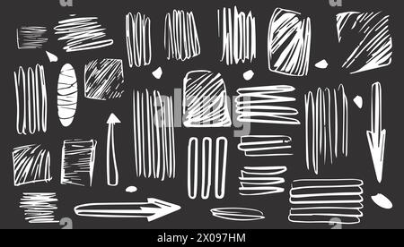 Vektor Scribble Streifen Doodle Set. Linie abstrakte Form Stift und Pinsel. Sketch Art Malsammlung und Kreide gezeichnete Bleistift unterstreichen. Kratzer fr Stock Vektor